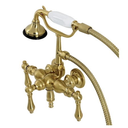 Kingston Brass AE19T7 3-3/8 Inch Wall Mount Tub Faucet with Hand Shower, Brushed Brass AE19T7